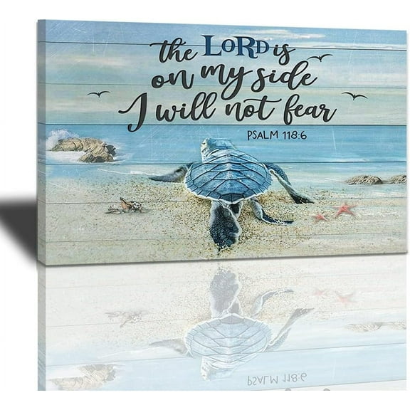 VELVET Sea Turtle Bathroom Wall Art Christian Beach Turtle Picture Wall Decor Bible Verse Psalm Canvas Patg Prt Nautical Decor Artwork Life spirational Quotes for Livg Room Bedroom 10x8inch Framed