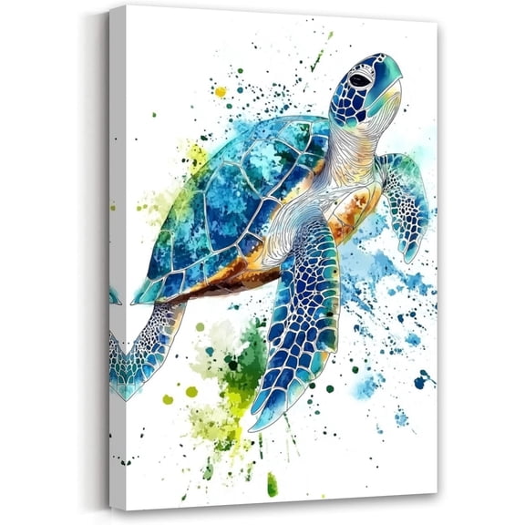 VELVET Sea Turtle Wall Art Bathroom Pictures Watercolor Sea Life Canvas Prints Ocean Animal Poster Nautical Theme Artwork for Kids Room Nursery Decor (White, ) 16x24inch Framed