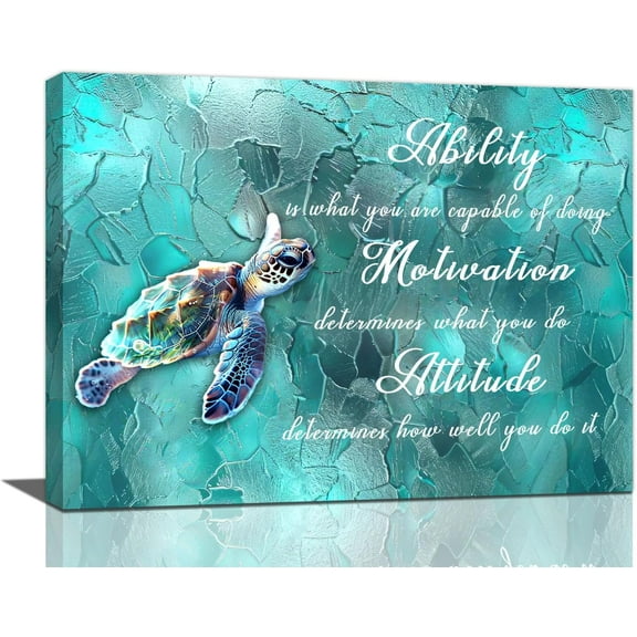 VELVET Sea Turtle Wall Art Turquoise Turtle Picturesspirational Quotes Wall Decor Motivational Canvas Print Painting Artwork for Bathroom Office Living Room Bedroom 18x12inch Framed
