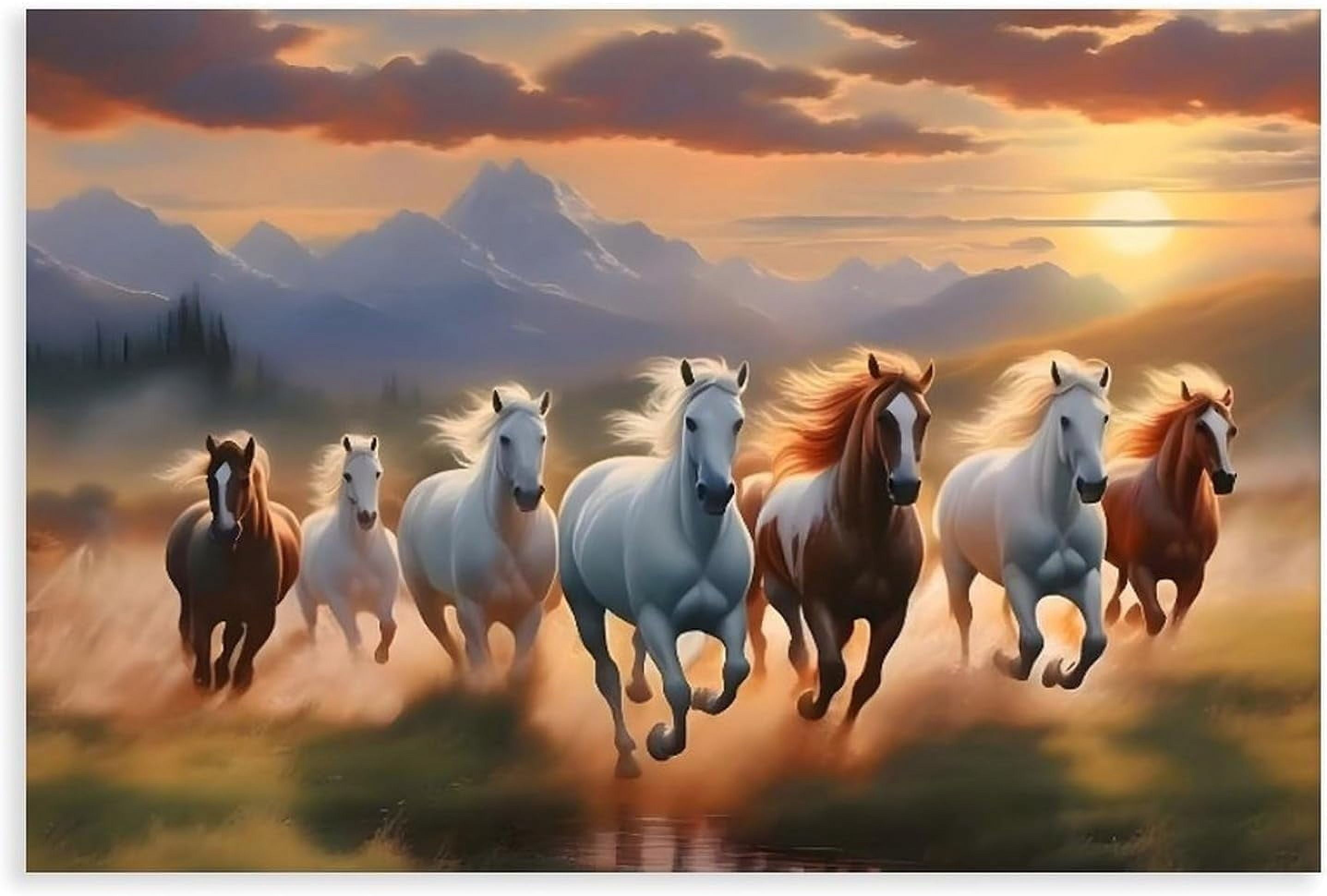 VELVET Seven Lucky Running Wild Horses Wall Art Animal Posters 7 Horses ...
