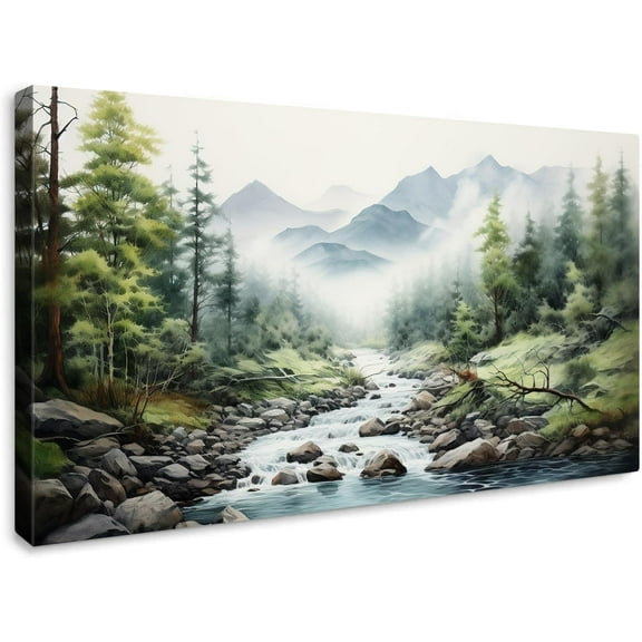 VELVET Spring Canvas Wall Art Large Modern Mountain River Landscape Paintings Nature Pictures for Living Room Bedroom Office Decorin 18x12inch Framed