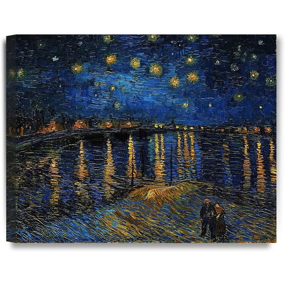 VELVET - Starry Night Over The Rhone, Vcent Van Gogh Art Reproduction. Giclee Prt on Acid Free Cotton Canvas Art for Wall Decor 10x8inch Unframed