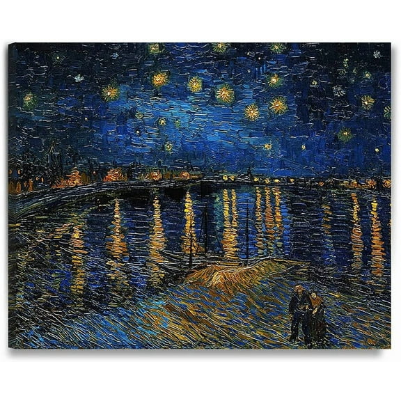 VELVET - Starry Night Over The Rhone, Vcent Van Gogh Art Reproduction. Giclee Prt on Canvas. Wall Art for Home. 10x8inch Unframed