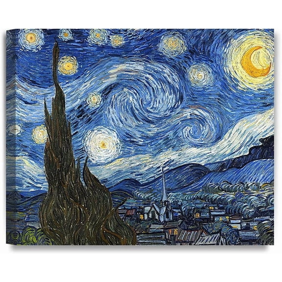 VELVET - Starry Night, Vcent Van Gogh Art Reproduction. Giclee Canvas Prts Wall Art for Home Decor 14x11inch Framed