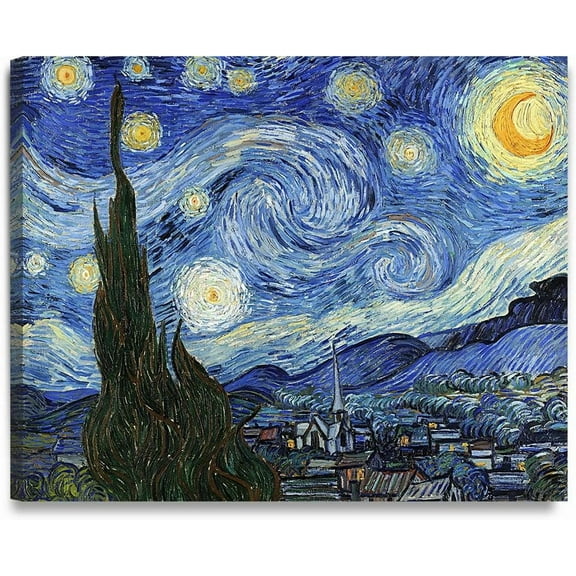 VELVET - Starry Night by Vcent Van Gogh Art Reproduction. Giclee Prts Acid Free Cotton Canvas Wall Art for Home Decor 10x8inch Unframed