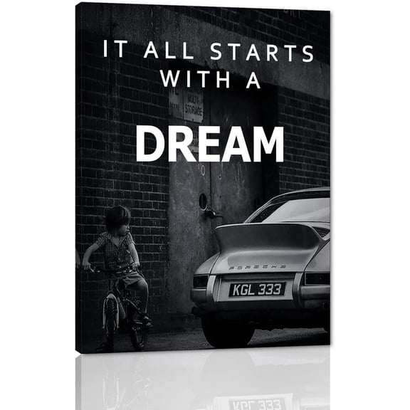 VELVET It All Starts with A Dream,Office Decor Wall Art Canvas Paintings Motivational Office Artwork Wall Decor Black and White Abstractspiring Office Home Decor Artwork Easy to Put 16x20inch Framed