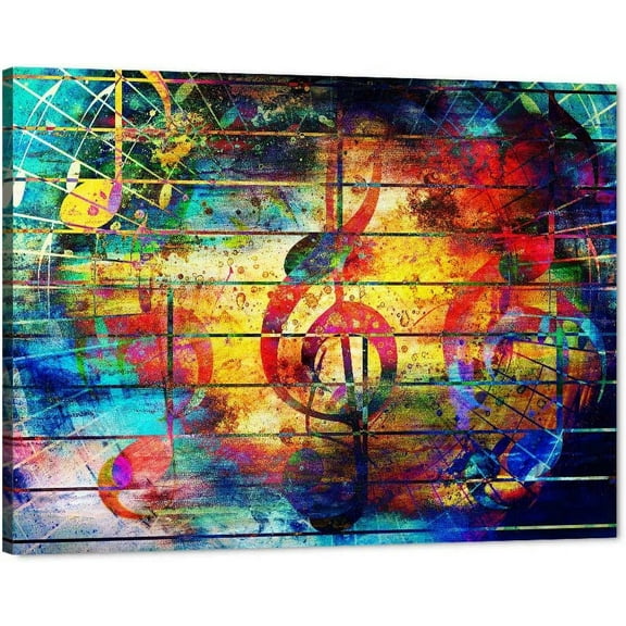 VELVET Street Art Style Wall Art Colorful Graffiti Melody Violin Note Picture Print with Modern Wall Decor Artwork for KTV Karaoke Music Room Music Painting Ready to Hang 10x8inch Framed