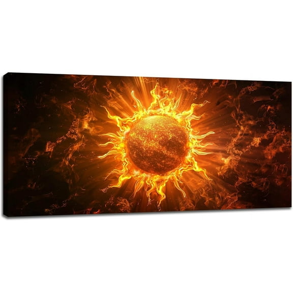 VELVET Sun Wall Art Sun Fire Pictures Wall Decor Extra Large Celestial Canvas Prints Artwork Paintings Home Office Decorations for Living Room Bedroom Dinning Room 16x12inch Framed