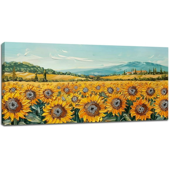 VELVET Sunflower Large Canvas Wall Art Country Yellow Pictures Wall Decor Master Over Above Bed Prints Artwork Paintings Home Office Decorations for Living Room Bedroom Dinning Room 10x8inch Framed