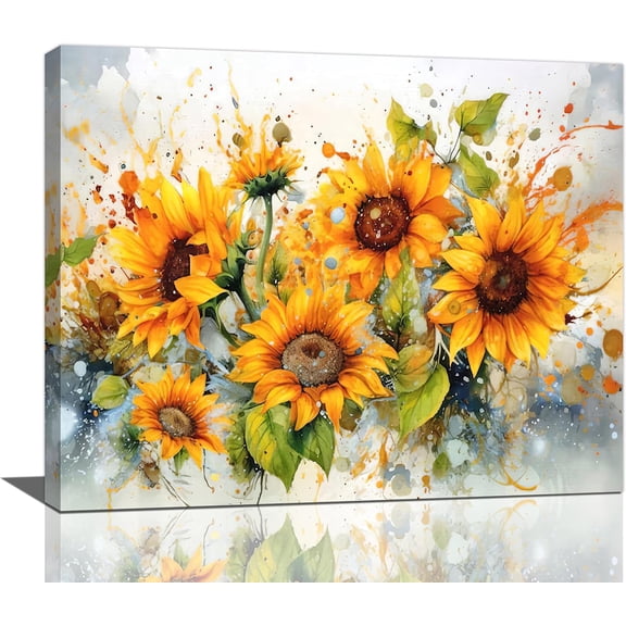 VELVET Sunflower Wall Art Watercolor Pictures Wall Decor Rustic Sunflower Canvas Farmhouse Print Artwork Home Decorations for Living Room Bedroom Bathroom Office 24x20inch Framed