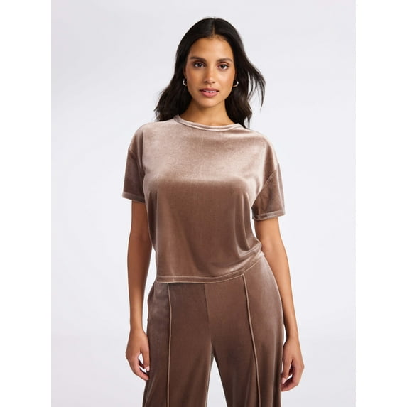 Sofia by Sofia Vergara Women's and Women's Plus Size Boyfriend Velvet Tee, Sizes XS-4X