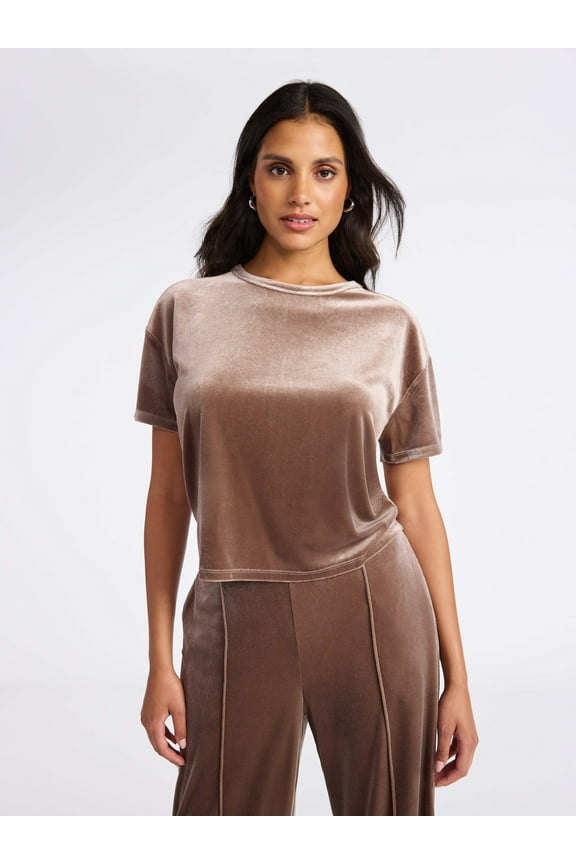 Sofia by Sofia Vergara Women's and Women's Plus Size Boyfriend Velvet Tee, Sizes XS-4X