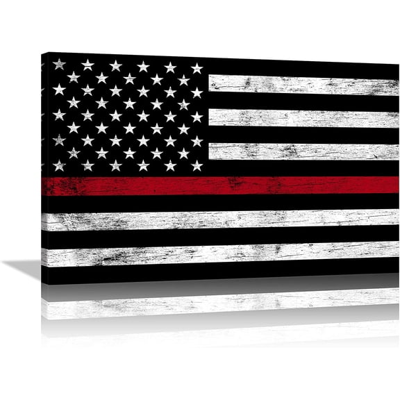 VELVET Th Red Le Firefighter USA US American Flag Canvas Prts Wall Art Vtage Home Decor Decal Flag Pictures Large Poster Patg Ready to Hang 10x8inch Unframed