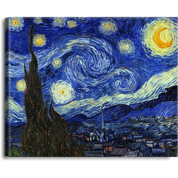 VELVET The Starry Night by Vcent Van Gogh. The World Classic Art Reproductions, Giclee Canvas Prts Wall Art for Home Decor, 10x8inch Unframed