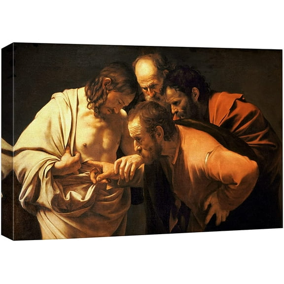 VELVET - The credulity of Sat Thomas by Caravaggio - Canvas Prt Wall Art Famous Patg Reproduction - 24x20inch Framed