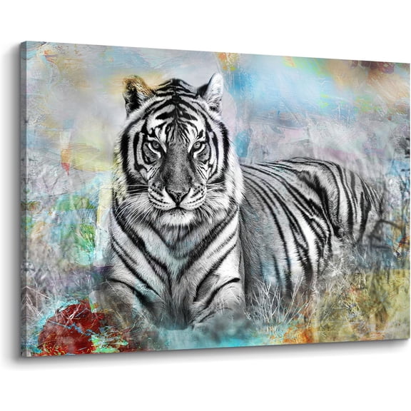 VELVET Tiger Canvas Wall Art Large: Black and White Tiger Picture Wild Artwork Animal Portrait Patg Prt for Wall 24x20inch Framed