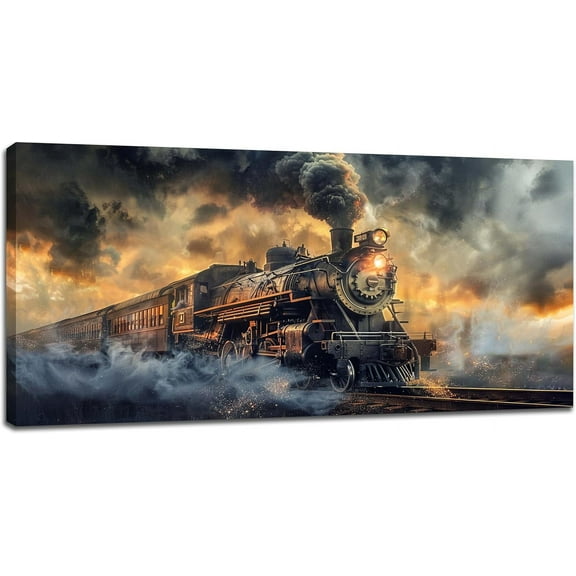 VELVET Train Decor Wall Art Railway Smoke Train Pictures Wall Decor Vintage Extra Large Canvas Prints Artwork Paintings Home Office Decorations for Living Room Bedroom Dinning Room 10x8inch Framed
