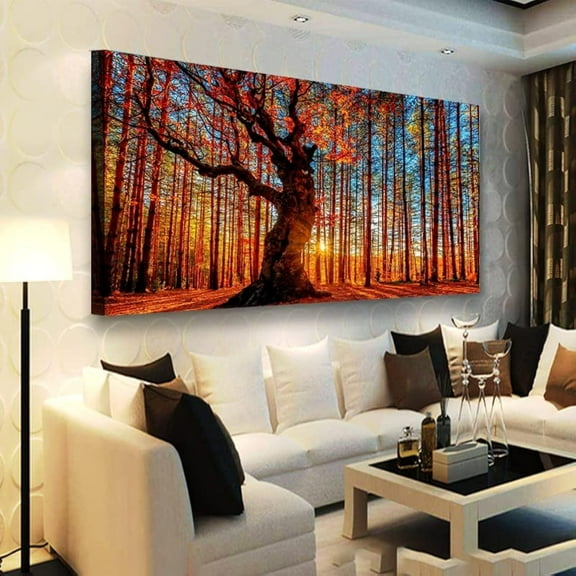 VELVET Tree of Life Wall Art Canvas Prints Natural Landscape Pictures Home Decor Colorful Forest Paintings for Living Room Bathroom Kitchen Decorations Wooden Artwork Easy Hanging 24x20inch Framed