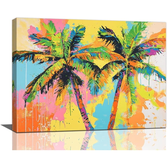 VELVET Tropical Wall Art, Palm Tree Pictures Wall Decor, Graffiti Painting, Colorful Summer Canvas Prints, Artwork for Bathroom Living Room Bedroom Office Home Decoration 14x11inch Framed
