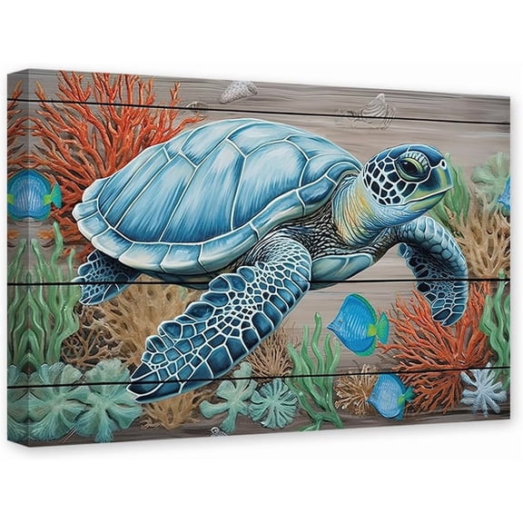 VELVET Turtle Pictures Wall Decor Sea Creature Canvas Wall Art Ocean Theme Painting Print Bathroom Kids Room Decor (Sea Turtle 3, ) 24x20inch Framed