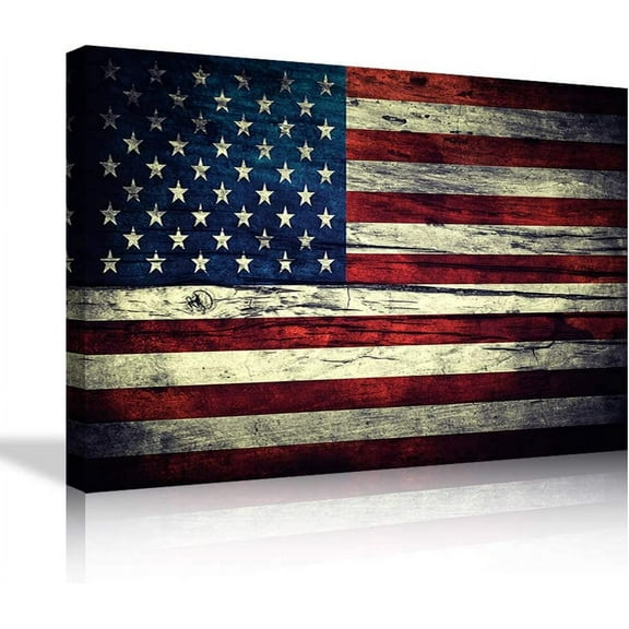 VELVET USA US American Flag Rustic Wall Art Canvas Vtage Prts Home Decor Decals Pictures for Bedroom Large Panel Retro Poster Patg Artwork Stretched Ready to Hang 18x12inch Framed