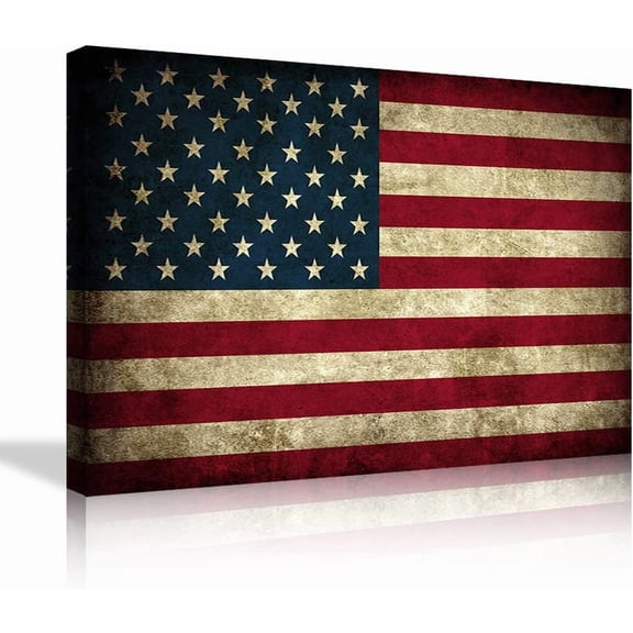 VELVET USA US American Flag Rustic Wall Art Canvas Vtage Prts Home Decor Decals Pictures for Bedroom Retro Poster Patg Artwork Stretched and Ready to Hang 18x12inch Framed