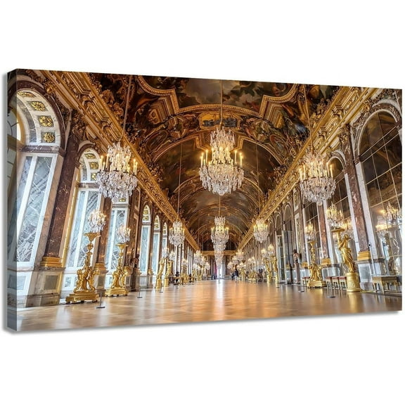 VELVET Versailles Palace Poster Mirror Gallery Hall Of Mirrors The Palace Canvas Wall Art Aerial View Of Versailles Palace & Park Vtage Aesthetic for Livg Room Wall Decor, es 24x20inch Framed