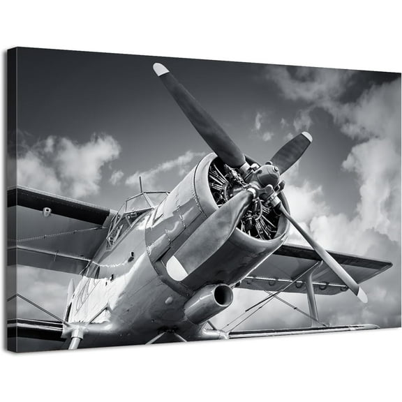 VELVET Vintage Airplane Propeller Wall Art Retro Airplane Wall Decor Black and White Picture Aviation Canvas Prints Painting Military Fighter Poster for Men Living Room Decoration 18x12inch Framed