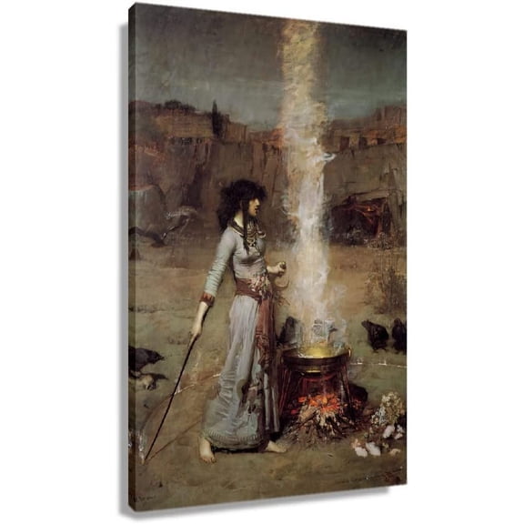 VELVET Vintage Witch Magic Circle Poster Decorations For Wall Art Canvas Art Classic Wall Decor Painting Pictures John William Waterhouse Prints Famous Artwork 8x10inch Framed