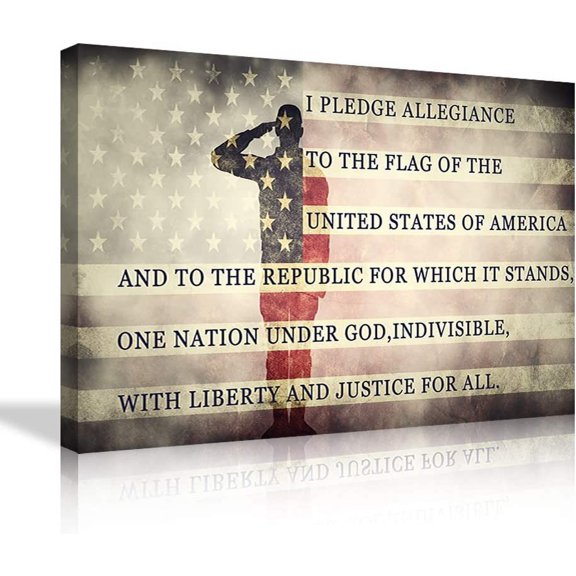 VELVET Vtage American US Flag Military Soldier and Prt US Pledge of Allegiance Artwork Wall Art Canvas Prts dependence Day Home Decor Pictures for Livg Room Poster Patg Ready to Hang 10x8inch Framed