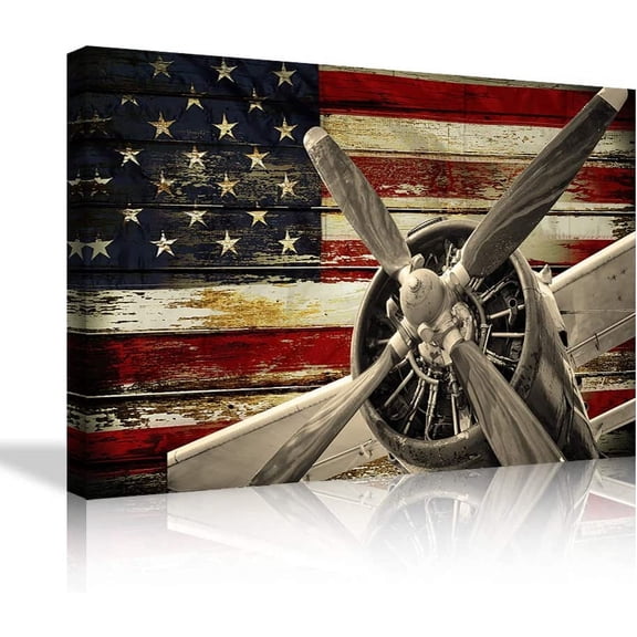 VELVET Vtage American US USA Flag Fighter Bomber Head Propeller Canvas Wall Art Prts Retro Warplanes Home Decor Pictures Poster Military Aircraft Patg Ready to Hang 10x8inch Unframed