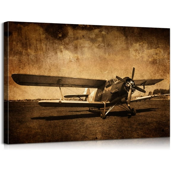 VELVET Vtage Fighter Plane Wall Art - Elderly Airplane Canvas Decor for Home Office 10x8inch Framed