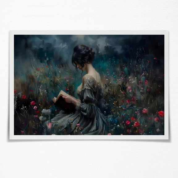 VELVET Vtage Readg wall Art witch flower sea antique aesthetic poster Moody Victorian Girl Wall Art Dark Academia wall art Gothic Wall Decor Picture for Bedroom 16x12inch Framed