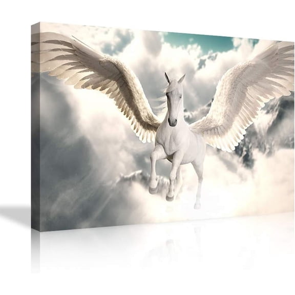 VELVET Wall ArtFlight of The Pegasus Majestic Pegasus Horse Flying High above the Clouds and Snow Peaked Canvas Prints Home Decor Paintings 18x12inch Framed
