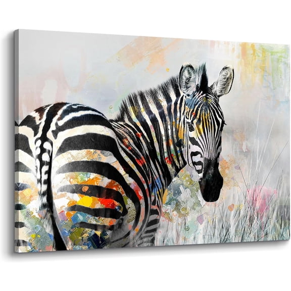 VELVET Wild Zebras Canvas Wall Art: Black and White Zebra Picture Wild Animal Artwork Wildlife Patg Prt for Bathroom 10x8inch Unframed