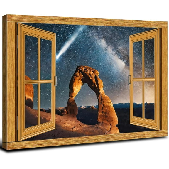 VELVET Window Night Sky Arches National Park Posters for Living Room Moab Nature Landscape Canvas Wall Art USA Utah Wilderness Photography Pictures Prints Artwork Office Decorations 10x8inch Framed