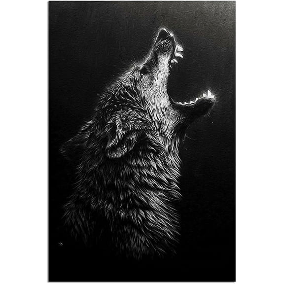 VELVET Wolf Retro Wall Decor Wolves Poster Black and White Abstract Canvas Wall Art Prints Modern Oil Art Wall Paintings for Living Room Bedroom Home Office Decoration Un 12x16inch Framed