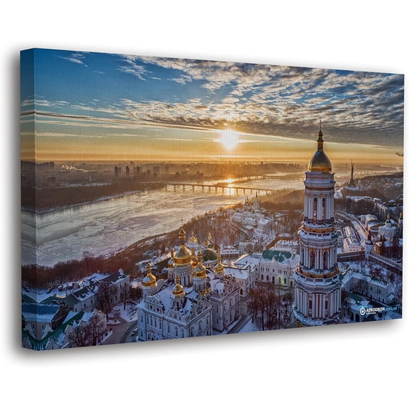 VELVET World's Heritage Famous Places Canvas Wall Art, Scenic Posters, Modern Landscapes Home Decor (15 Kiev - Ukrae, - Ready to Hang) 18x12inch Framed