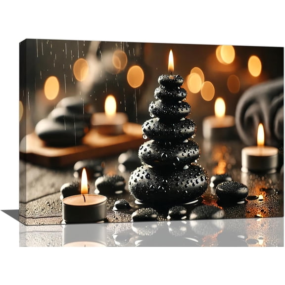 VELVET Zen Wall Art Spa Stone Pictures Canvas Wall Decor Yoga Painting Meditation Peaceful Home Modern Artwork Decorations for Bathroom Bedroom Living Room Office 16x12inch Framed
