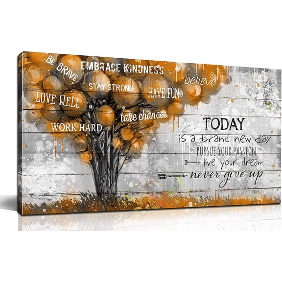 VELVET spiration Quotes Brown Tree Pictures Wall-Decor for Bedroom - Positive Quotes Canvas Wall Art for Livg Room - Motivational Posters for Students Ready to Hang 10x8inch Unframed