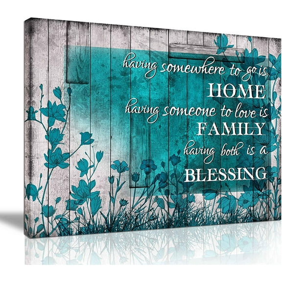 VELVET spirational Bathroom Wall-Art for Bedroom - Teal Flower Motivational Quotes Wall Decor for Dg Room Canvas Ready to Hang 10x8inch Unframed