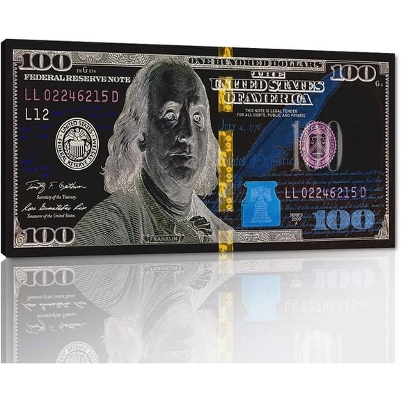 VELVET spirational Benjam Franjl 100 Dollar Money Canvas Wall Art Nordic Western Patgs USD Money Office Artwork HD Prt for Guest Room Rest Room Wall Hanggs Wooden Ready to Hang- 10x8inch Unframed