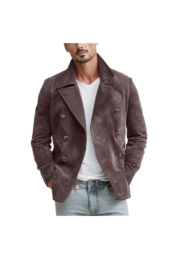 Men's Vintage Notched Collar Outerwear Double Breasted Design Slim Fit Style Soft Fabric Daily Casual Outdoor Commute Wear Brown