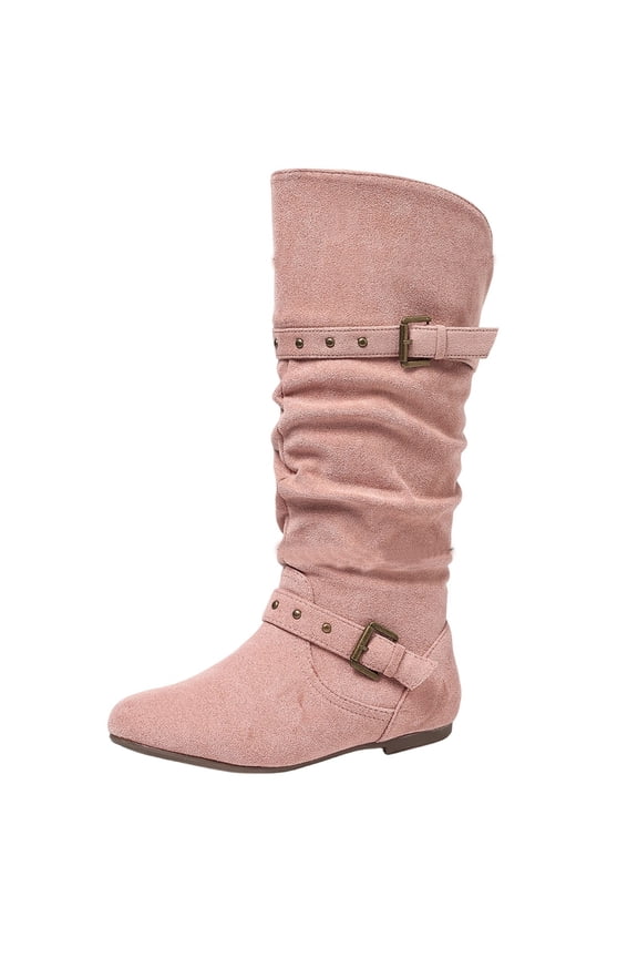 Women Round Toe Mid Calf Boots Casual Comfortable Mid Heel Fashion Boots For Women Daily Outdoor Wear Pink