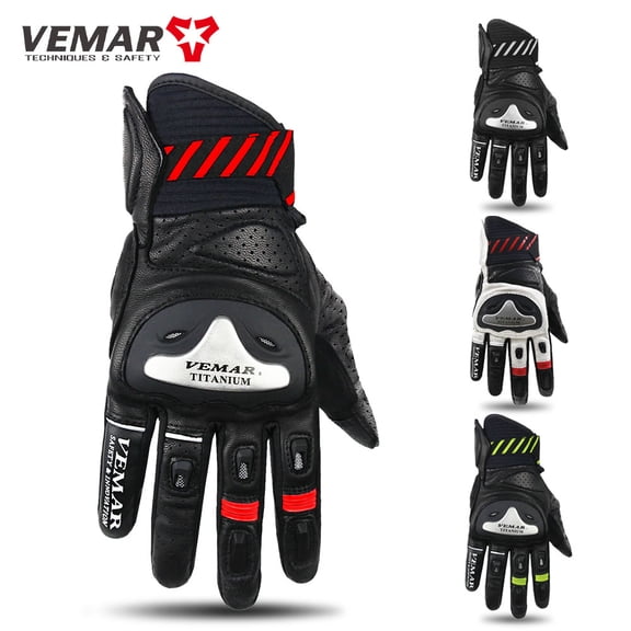 VEMAR Retro Leather Motorcycle Gloves Touchscreen Motocross Glove Full Protection Motorbike Cycling Glove Comfortable Breathable