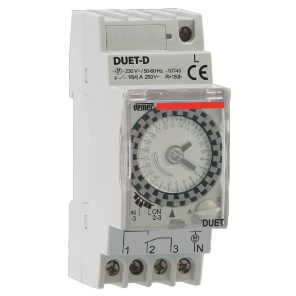 VEMER Electromechanical Time Switch with Trippers, Mains Power Supply, DUET-D, Article Number: VP879100