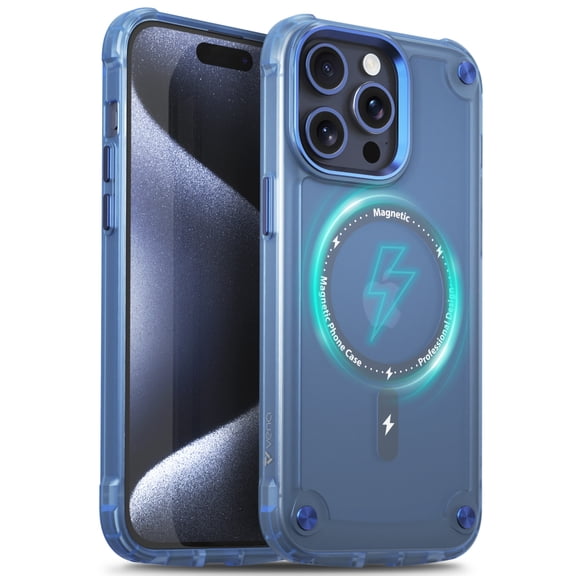 VENA Magnetic Case for iPhone 15 Pro Max (6.7”) [Compatible with Magsafe Wireless Charging], Full Body Armor, Rugged, Heavy Duty and Shockproof Phone Bumper Cover - Frosted Blue