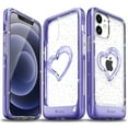 thumbnail image 1 of VENA iPhone 12 Mini Glitter Case, vLove (Heart Shape, CornerGuard Protection) Dual Layer Slim Hybrid Clear Bumper Cover Designed for Apple iPhone 12 Mini (5.4"-inch) - Purple, 1 of 9
