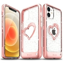 VENA iPhone 12 Mini Glitter Case, vLove (Heart Shape, CornerGuard Protection) Dual Layer Slim Hybrid Clear Bumper Cover Designed for Apple iPhone 12 Mini (5.4"-inch) - Rose Gold