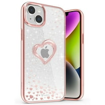 VENA vLove Glitter Clear Case for Apple iPhone 15 Plus / 14 Plus (6.7"), Heart Shape (Magsafe Compatible) Dual Layer Slim Hybrid Clear Bumper Case Cover - Rose Gold